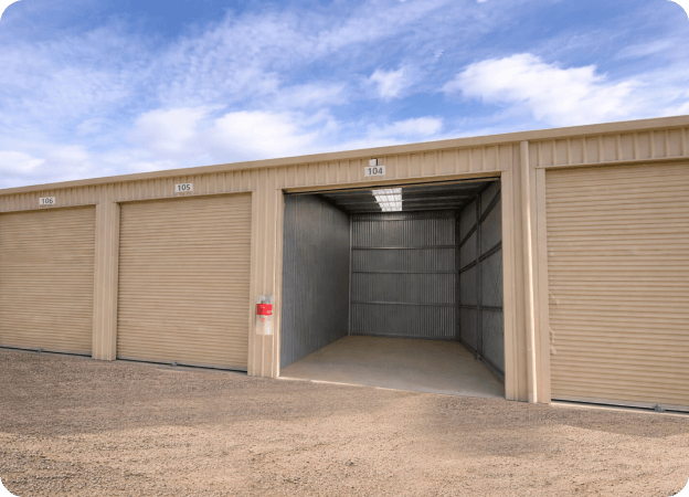 Secure storage unit at Mansfield storage sheds with roller door access